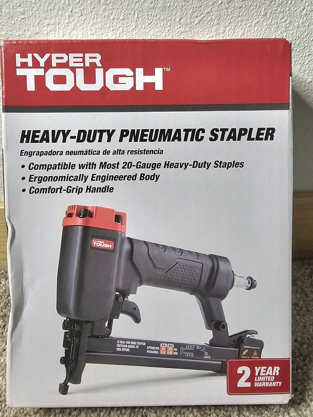 Hyper Tough Heavy-Duty Pneumatic Stapler - Black and Red